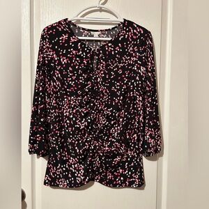Cato Black Blouse with Pink and White Pattern